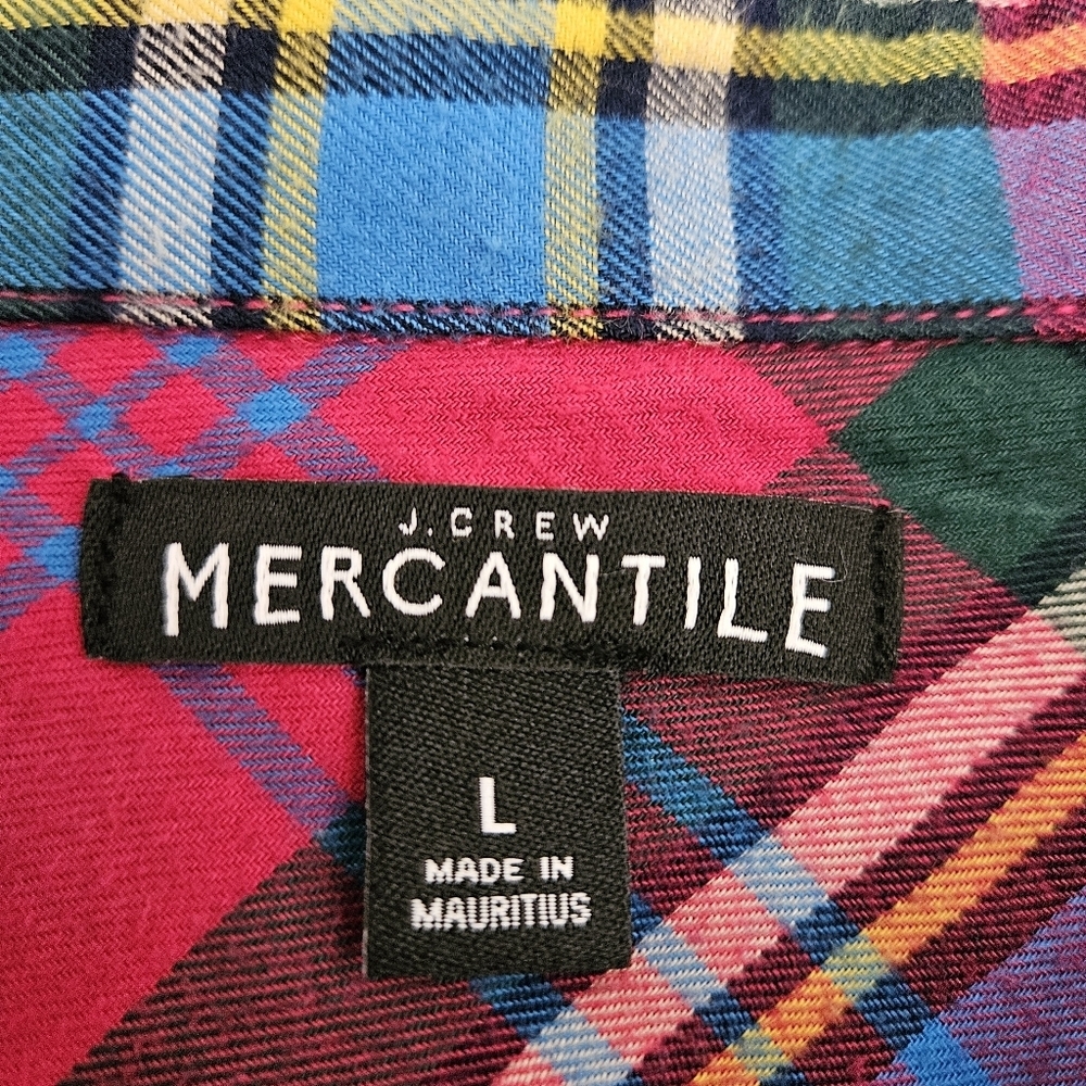 Mercantile J.CREW Flannel Shirt Berry Plaid Long Sleeve Button Up Collared Large - Picture 5 of 7